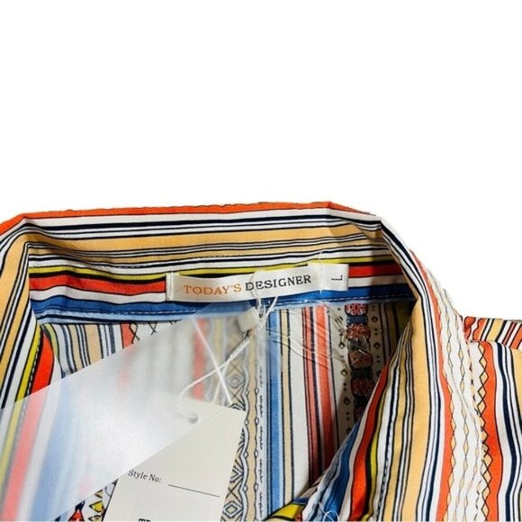 Striped Boho Women’s Button Down Blouse Long Flowy Abstract Print Patchwork - Picture 6 of 6